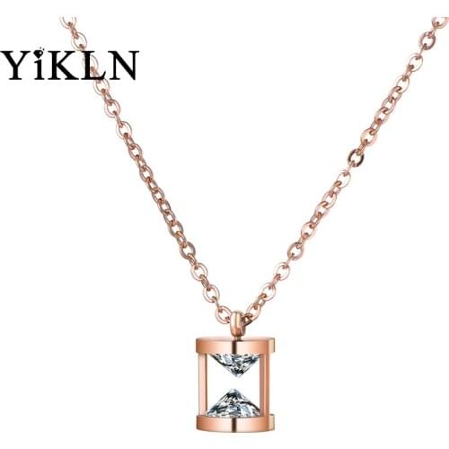 YiKLN Funnel Shape Pendant Necklaces Rose Gold AAA CZ Stainless Steel Chokers Necklace Jewelry Valentines Day Present YN18266