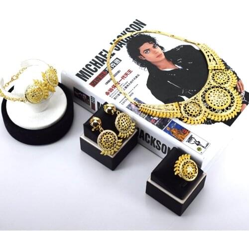 Sakura Love African Jewelry Set Bridal Fashion Dubai Gold Bracelet Necklace Glamour Woman Earring Morocco Banquet Wedding Gift
