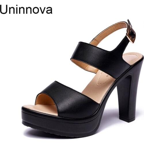 Women Platform Super High Heel Sandals for Summer Ankle Shoes Microfiber Soft Black Apricot Fashion Footwear Uninnova WSA073
