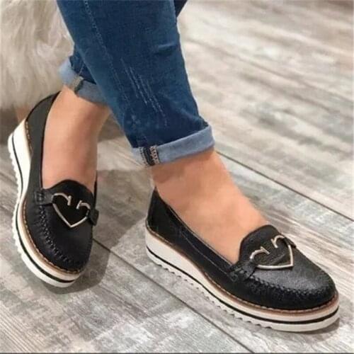 Shoes Woman Flats Love Metal Decoration Fad Spring Autumn Shoe Platform Shoes Leather Casual Shoes Flats Heel Creepers Moccasin