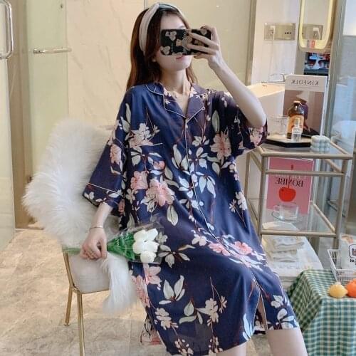 Plus Size Nightgowns Women Three Quarter Sleeve Cotton Night Dress Girls Sleepwear Nightshirt Floral Loose Summer Sleep Dresses
