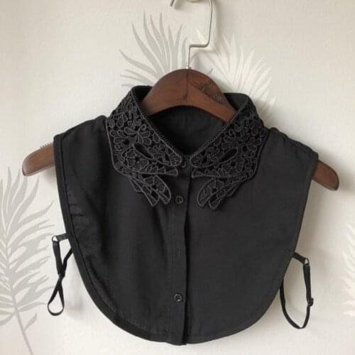 Women Elastic Strap Sweater Shirt Embroidery Lace Flower Cardigan Button Fake Collar Cotton Detachable False Collars Blouse Tops
