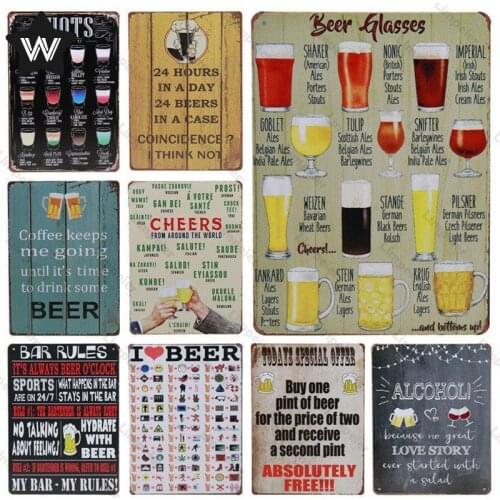 Wine Alcohol Tin Sign Metal Poster Vintage Wall Sticker Metal Sign Retro Style Tin Plaque Metal Plate for Man Cave Bar Pub Decor