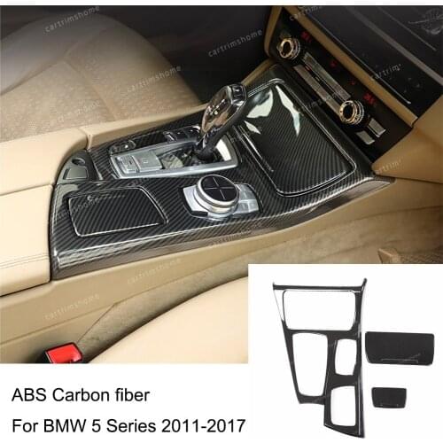 3*Center Console Gear Shift Cover Trim For BMW 5 Series F10 2011-17 Carbon fiber