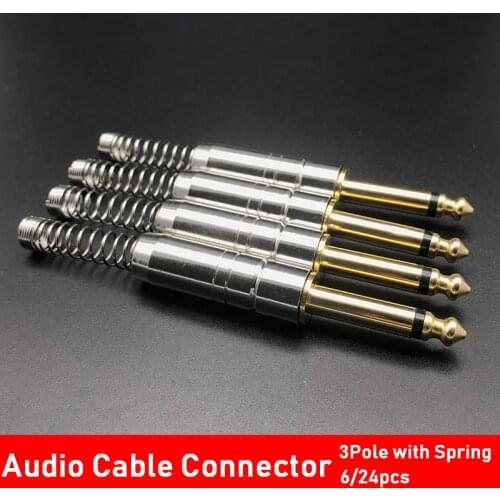 6pcs 3Pole 6.35mm Guitar Amplifier Audio Cable Jack Amplifier Microphone Cable Solder Plug Connector with Spring for Guitar