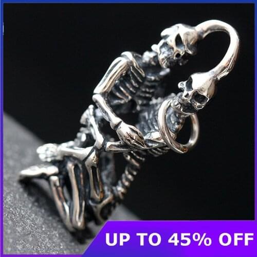 925 Sterling Silver Pendant couple Skull Skeleton Vintage Mens Silver Pendant Punk Men Skull PendantsSkeleton Pendant Necklaces