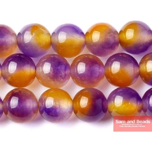 Free Shipping Round Purple Yellow Chalcedony Beads For Jewelry Making Diy Bracelet Necklace 4 6 8 10 12mm Strand 16" pyJB01