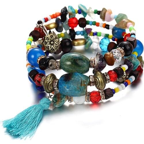 Fashion Natural Stone Charm Beads Bracelet Jewelry Handmade Multilayer Vintage Fashion Tassel Pendant Bracelet For Women Gifts