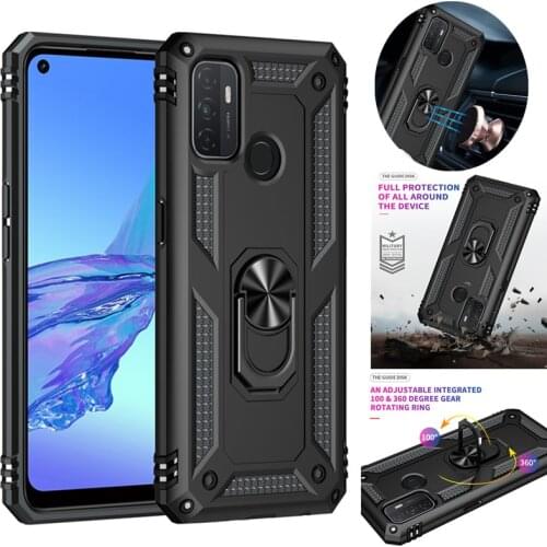 Armor Shockproof Phone Case For OPPO A15 A15S A35 A53 A53S A32 A54 A74 4G F19 Realme C21 Stand Holder Car Ring TPU Bumper Cover