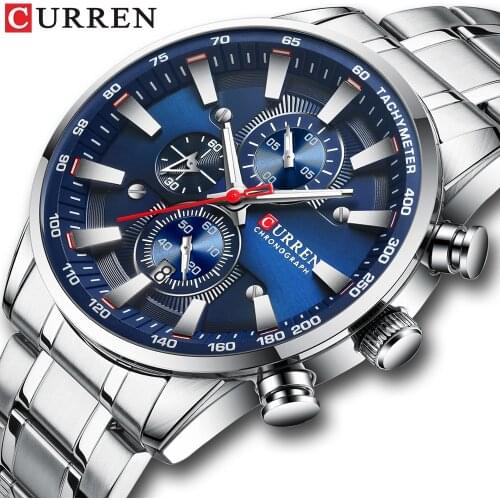 CURREN Fashion Top Brand Sport Watch Men Stainless Steel Chronograph Wristwatch Male Clock Auto Date Casual Business Watch Reloj