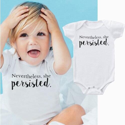 DERMSPE Cotton Toddler Infant Baby Boys Girls Short Sleeve letter Print Nevertheless She Persisted Romper Jumpsuit Clothes White