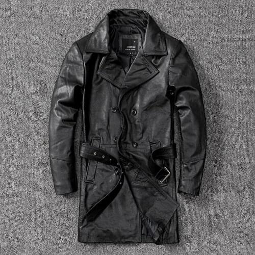 Long Genuine Leather Jacket Men Korean Style Cowhide Coat Plus Size Jackets 5xl Spring Autumn 2021 Chaquetas Hombre Pph3676