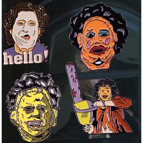 CChainsaw Leatherface Killer Badge Hello Creepy Face Enamel Pin Horror Movie Themed Jewelry