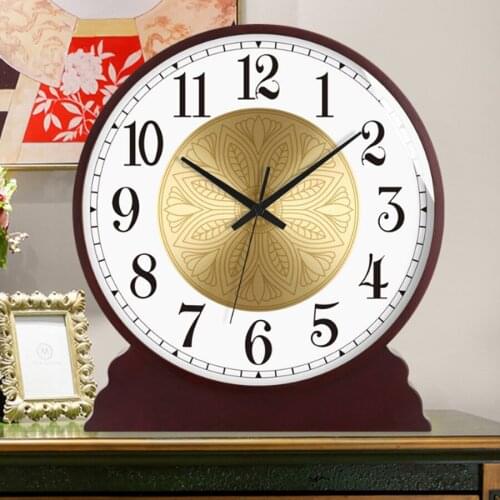 European Living Room Wooden Desk Clock Luxury Retro Silent Quartz Wood Desktop Clocks Home Decoration Bedroom Table Watch Gift
