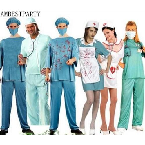 Hot 2017 Halloween Cosplay Doctor Masquerade Adult Physician Costumes Doctor in Charge Nurse Dress Horror Costume AMBESTPARTY