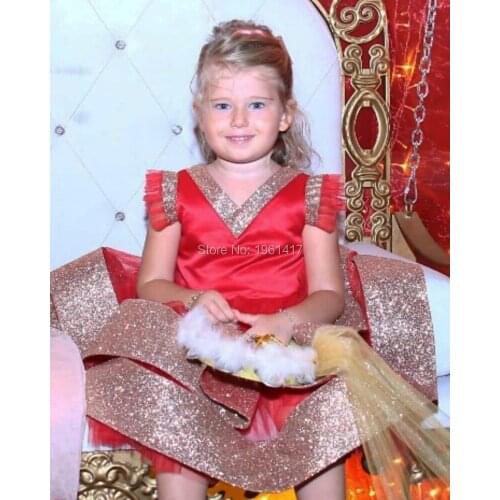 Red Ball Gowns Flower Girls Dresses Birthday Party Girls Pageant Gowns First Christening Communion Dress AG0347
