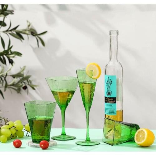 Nordic Creative Apple Green Color Red Wine Glass Champagne Glass Square Goblet Juice Glass Cup