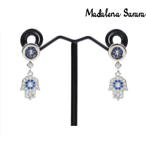 MADALENA SARARA S925 Needle Dangle Earring Red AAAA Cubic Zirconia And Crystal Hand Style Girls Earring