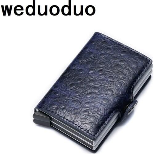 Weduoduo Metal Card Holder RFID Blocking Leather Business ID Credit Cardholder 2019 Men Thin Double Aluminium Wallet Mini Purse