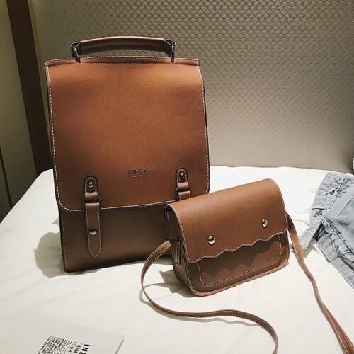 Fashion Leather Backpack Women 2pcs Set Backpacks School Bag for Girls Casual Style Vintage Travel Back Pack Shoulder Bags