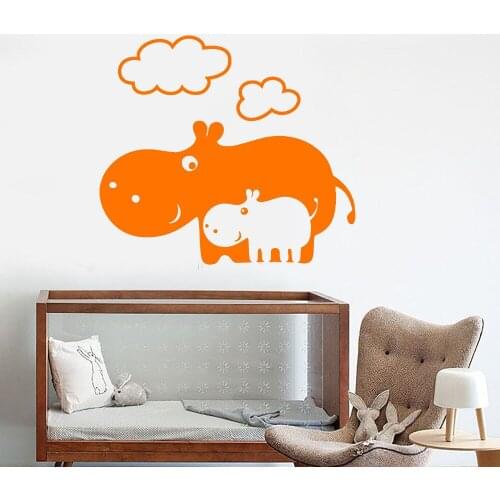 Cartoon Hippo Family Wall Decal For Nursery E-co Friendly Material Wall Stickers Baby Childrens Room Removable Home Decor ZB333