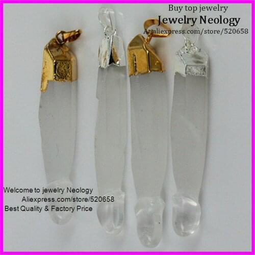New arrival! 6pcs Gold silver plated Nature quartz clear water column nature crystal faceted Gem druzy Stone Pendant jewelry