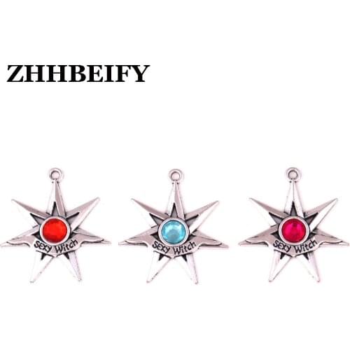New Styles Sexy Witch red/rose/light blue pointed star silver wiccan necklace by Peter Stone Witch Diva gift