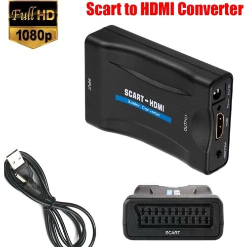 1080p Scart to HDMI-compatible Scaler Converter Analog to Digital Video Audio Adapter Upscale AV Signal for HDTV DVD Player
