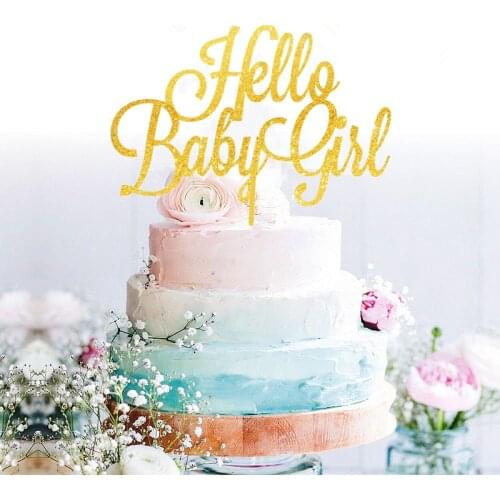 Hello baby girl cake topper its a girl baby shower cake glitter gold Cake topper