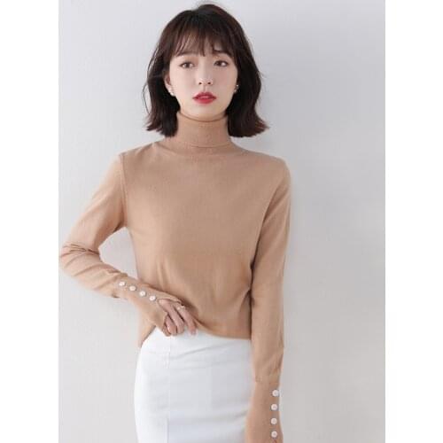 100% Wool Winter/Autumn Women Pullovers Hot Sale Knitting Sweater 6Colors Turtleneck Long sleeve Jumpers Female Tops