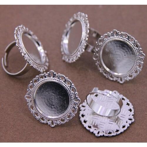 6pcs/lot Adjustable Blank Ring Base Fit Dia 20mm Glass Cabochons Cameo Settings Tray Diy Jewelry Making Ring