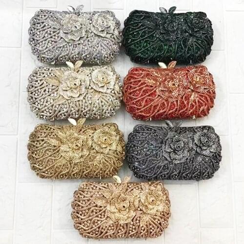 Luxury Flower Red/Silver/Green/Black Diamond Handbags XIYUACrystal Women Wedding Shoulder Bags 2021 Ladies Evening Clutch Purses