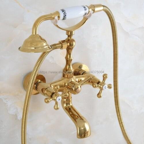 Luxury Bathtub Faucets Gold Brass Bathroom Faucet Mixer Tap Wall Mounted Hand Held Shower Head Kit Shower Faucet Sets Nna845