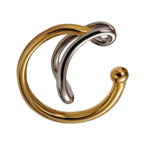 Two-tone ONLY 1PC (No pierced) Authentic 925 Sterling silver White&Golden Hollow Geometric Lines Clip Earrings Jewelry TLE2213