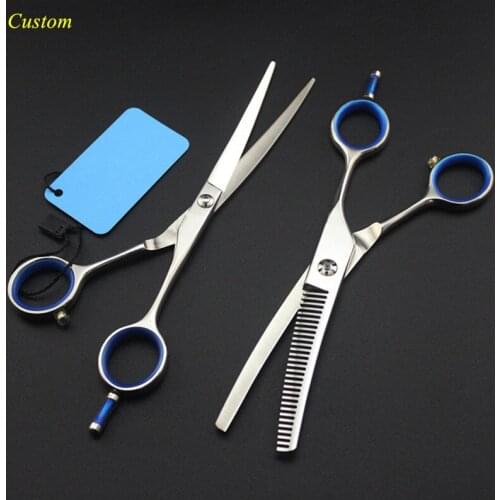 Custom upscale japan 440c 6 inch curved hair cutting scissors barber makas thinning shears haircut scissor hairdressing scissors