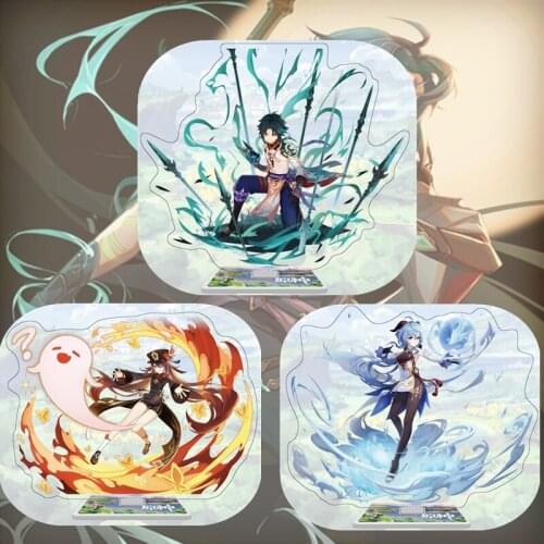 Creativity Anime Genshin Impact Keychain Figure Diluc Klee Keqing Qiqi Acrylic Standsing Model Student Desk Decor Stand Card