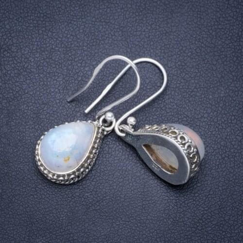 Natural Rainbow Moonstone Handmade Unique 925 Sterling Silver Earrings 1.25" A0840
