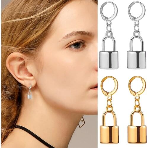 Versatile Lock Pendant Drop Huggie Earrings Women Men Unisex Jewelry Punk Cartilage Creative Dangle Earrings Vintage Accessory
