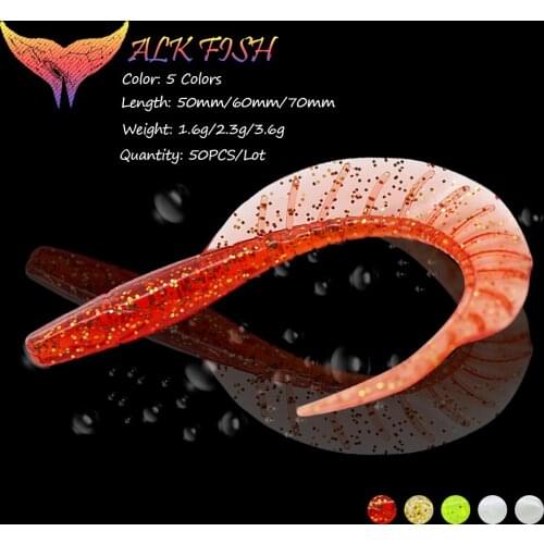 WALK FISH 50Pcs/Lot 50mm/60mm/70mm Silicone Soft Fishing Lures Luminous Bionic Skirt Tail Wobblers Baits Swimbait Jig Soft Baits