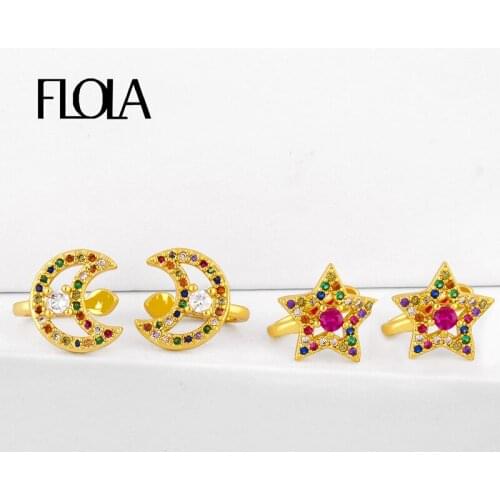 FLOLA Small Star Ear Cuffs Clip On Earrings For Women Cute Multicolor Moon Fake Earrings CZ Crystal Gold Filled Jewelry erst54