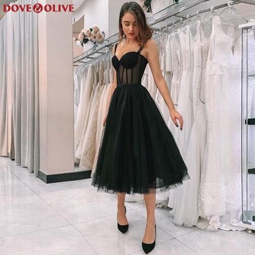 Black Tea-Length Short Cocktail Dresses 2020 Sweetheart Neck Formal Party Prom Gowns Women Graduation Homecoming Robe Sukienki
