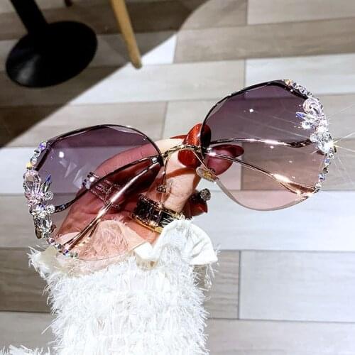 2021 Fashion Brand Design Vintage Rimless Rhinestone Sunglasses Women Men Retro Cutting Lens Gradient Sun Glasses Female UV400