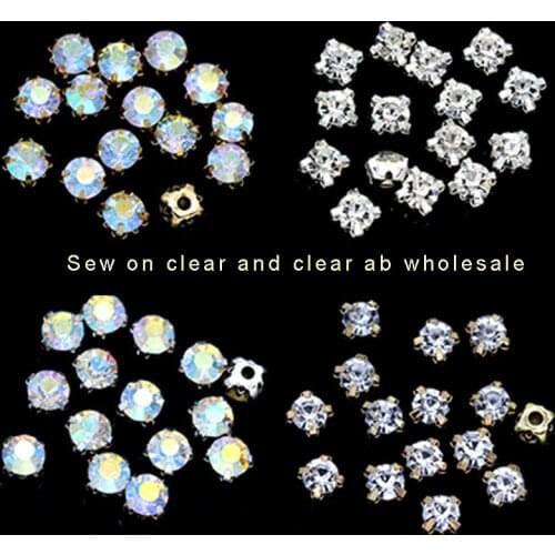 3-10mm crystal AB sew on claw rhinestones Montees gold/silver base button diy wedding dress decoration jewelry making beads