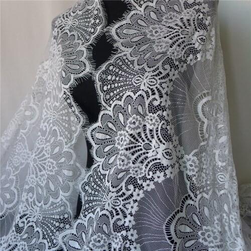 3M/ Lot Eyelash Lace Fabric 145cm DIY Decorative High Quality Soft White Nylon Eyelash Lace Trim Bridal Dress Fabric