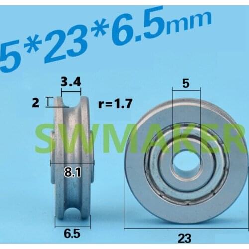 5*23*6.5 mm metal pulley hanging round roller bearing half cover rolling U recessed round steel wire rope wheel