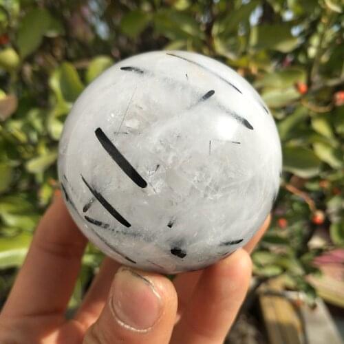 50-55mm Natural beautifu tourmaline black hair quartz crystal ball healing
