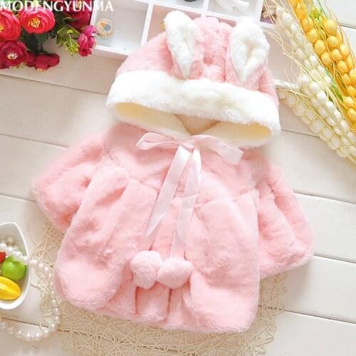 Baby Girls Snow Wear 2021 New Fashion Winter Rabbit Ear Hooded Coat Childrens Outerwear Cotton Clothes Winter Coat for 6M-2T