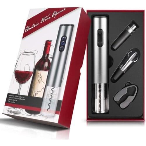 Electric Wine Bottle Opener Set Automatic Corkscrew Red Wine Opener Stopper Pourer Foil Cutter Kit Bar Accessories New Year Gift