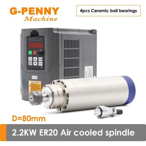 220V 380V 2.2KW CNC Air Cooling Spindle motor ER20 4pcs bearings Air cooled spindle with 2.2KW VFD Variable Frequency Driver