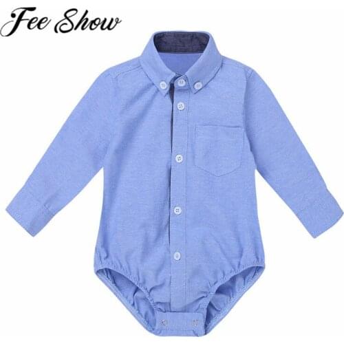 FEESHOW Unisex Infantil Baby Boy Girl Long Sleeve Lapel Romper Bodysuit Baby 1st Birthday Party Autumn Newborn Baby Clothes